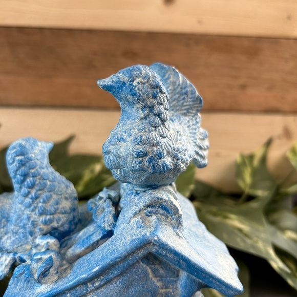 Upcycled  Bird Ceramic Bank Shelf‎ Sitter Spring Country Cottage Blue 6 X 6 - Picture 2 of 15